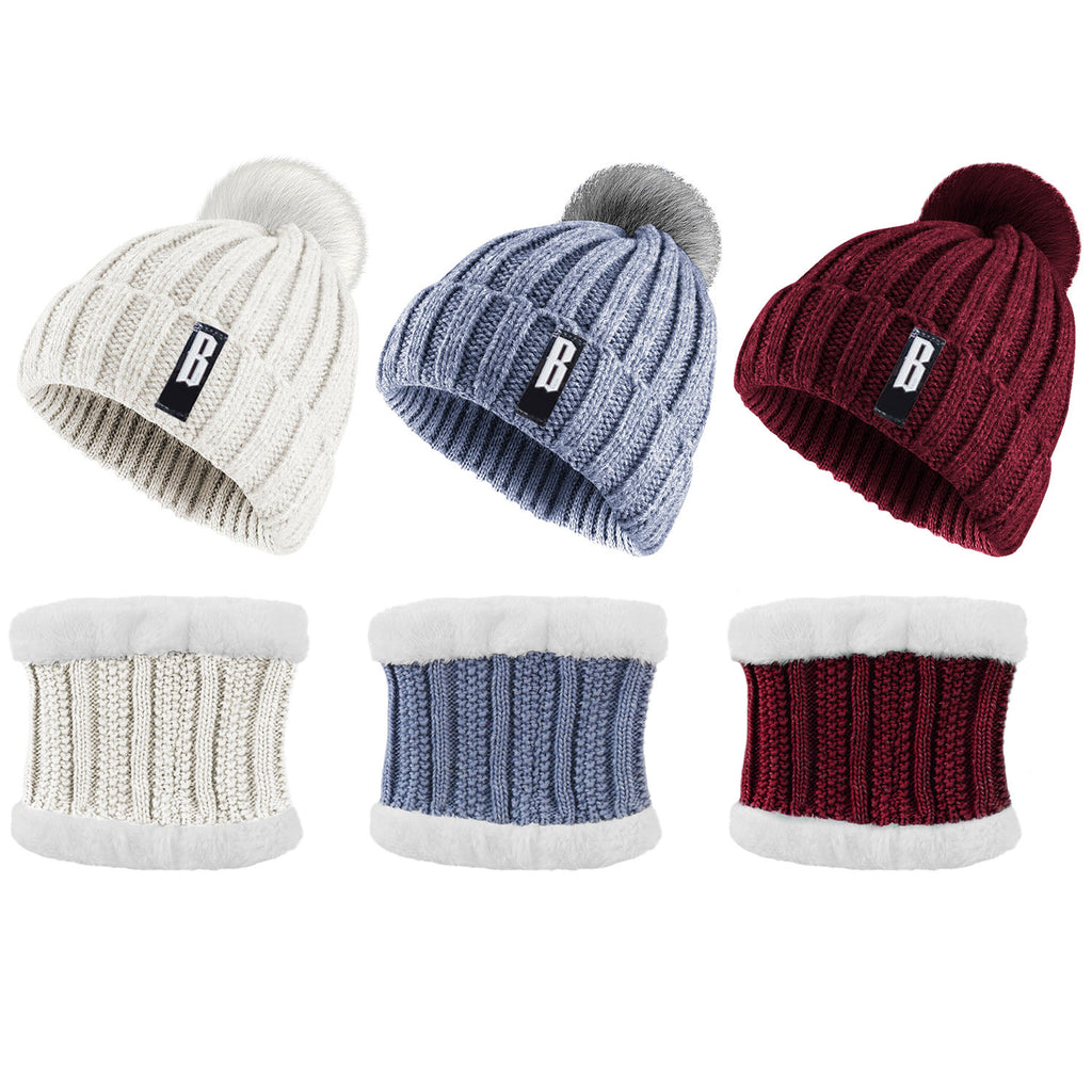 1Set Winter Beanie Hat Scarf Set Women Warm Knitting Skull Cap Neck Warmer For Walking Running Hiking Camping Outdoors Gift