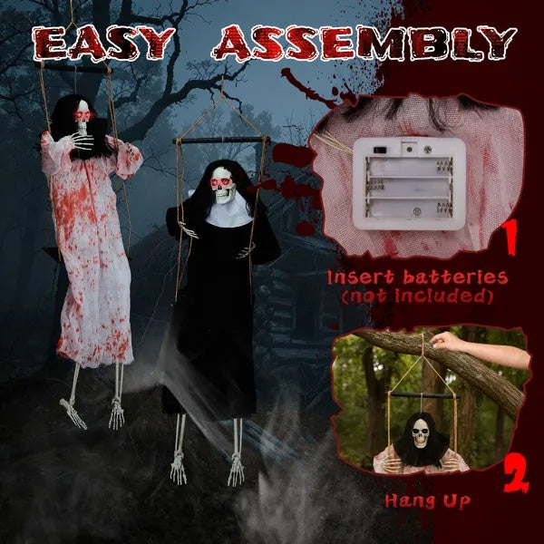 Halloween Outdoor Decorations 2 Packs Hanging Ghosts Decor With Lighted Up Eyes And Horror Scream, 3ft Scary Grim Reaper Swinging Ghost Flying For Yard Patio Lawn Garden