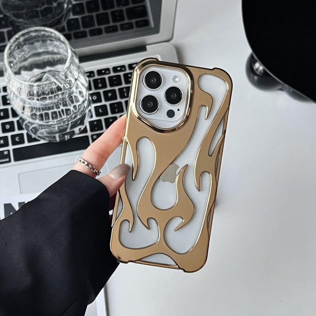 iPhone Electroplating Hollow Heat Dissipation Phone Case Flame Pattern High-grade Soft Shell