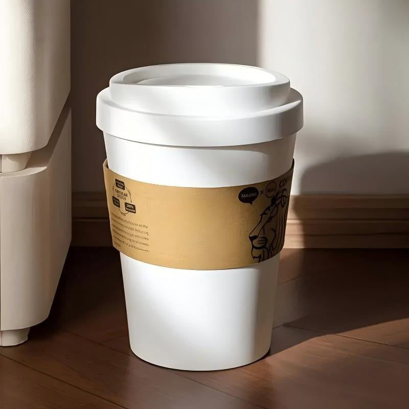 Deodorizing Trash Can 2025 New Elegant Lion Theme Coffee Cup Trash Can Deodorizing Push-On Lid Black And White Odor Resistance High Aesthetic Large Capacity