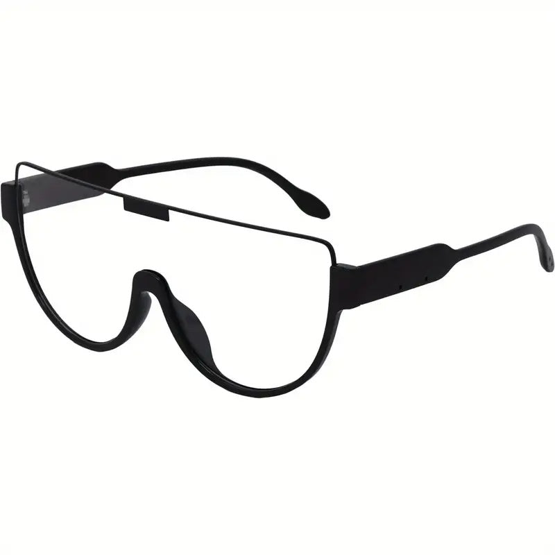 Big Discount 2D Flat - Stylish Large Size Flat Top Trendy Glasses, Unisex - Black Frame, Oversized One-Piece Lenses