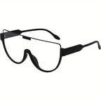 Big Discount 2D Flat - Stylish Large Size Flat Top Trendy Glasses, Unisex - Black Frame, Oversized One-Piece Lenses