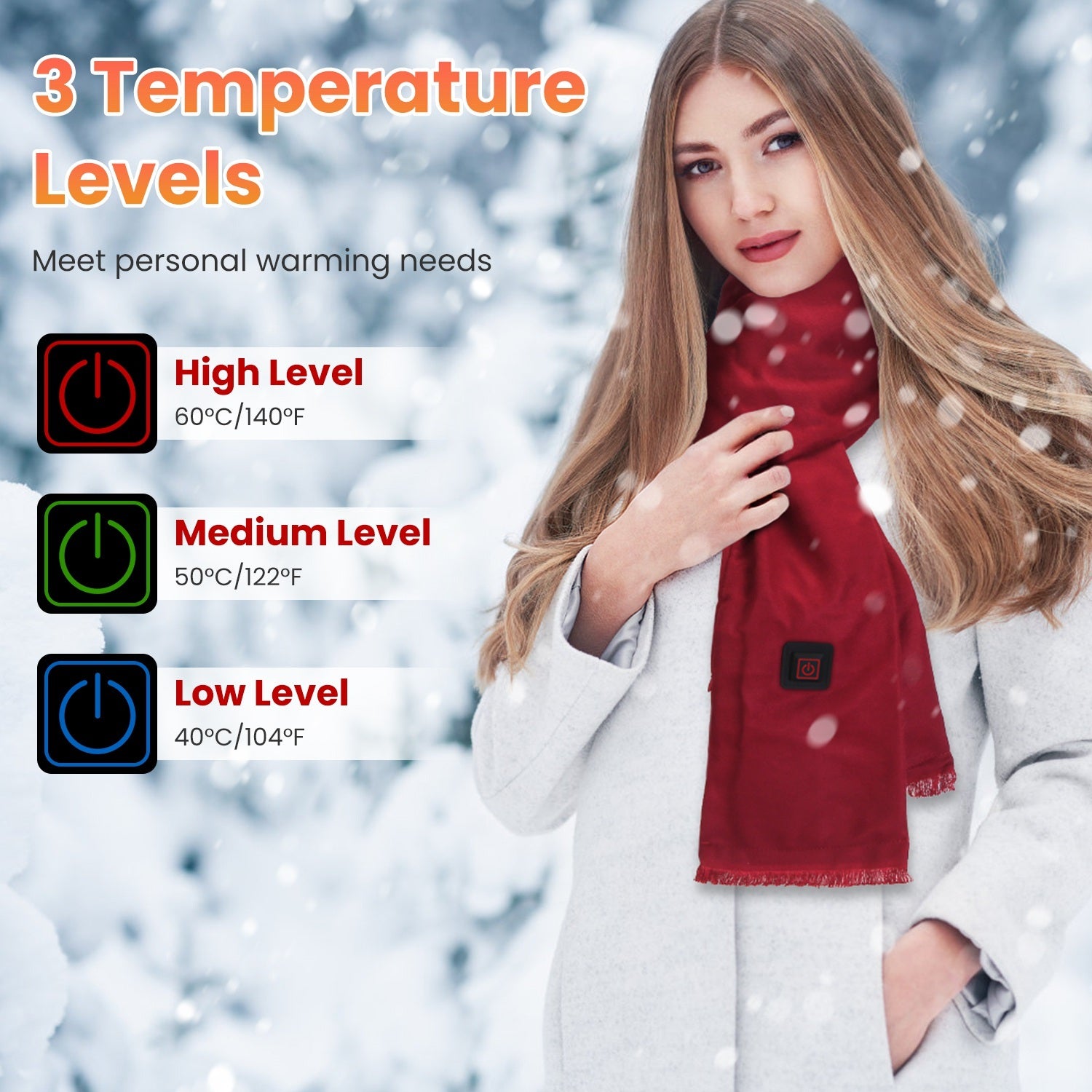 Unisex 1Pc Electric Heated Winter Scarf USB Heating Neck Wrap Unisex Heated Neck Shawl Soft Warm Scarves With 3 Heating Modes For Outdoor Cycling Skiing Skating Winter Activities