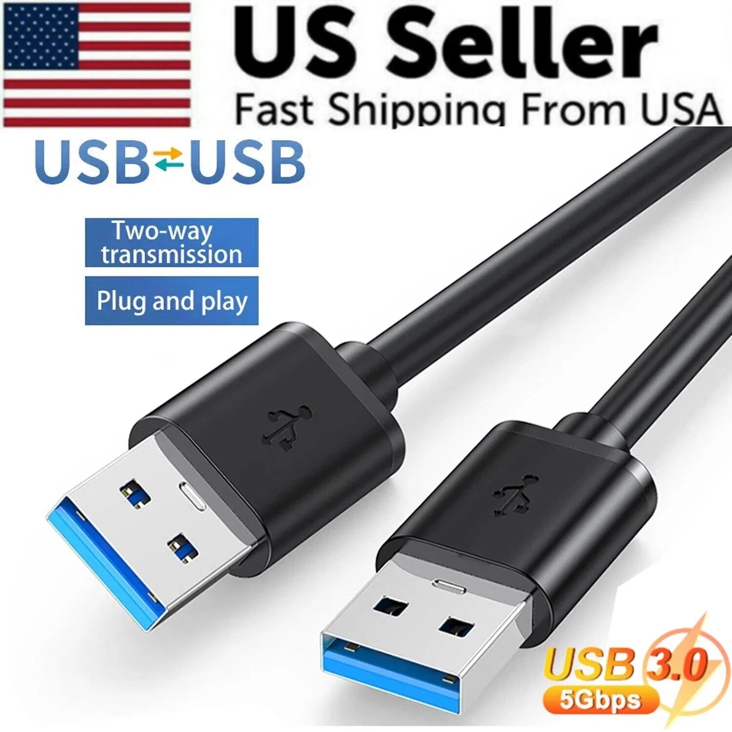 USB 3.0 A Male To Male Data Cable Super Speed Transfer Power Charger Metal 6ft