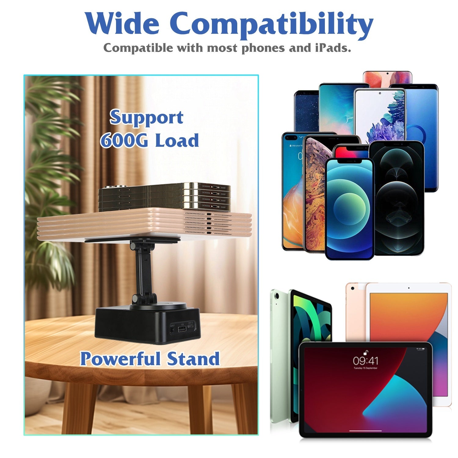iPhone iPad 1Pc 4 In 1 Foldable Wireless Speaker Phone Stand With Power Bank 360Degree Rotatable Stand Wireless Speaker 5000mAh Battery RGB Light For iPhone iPad