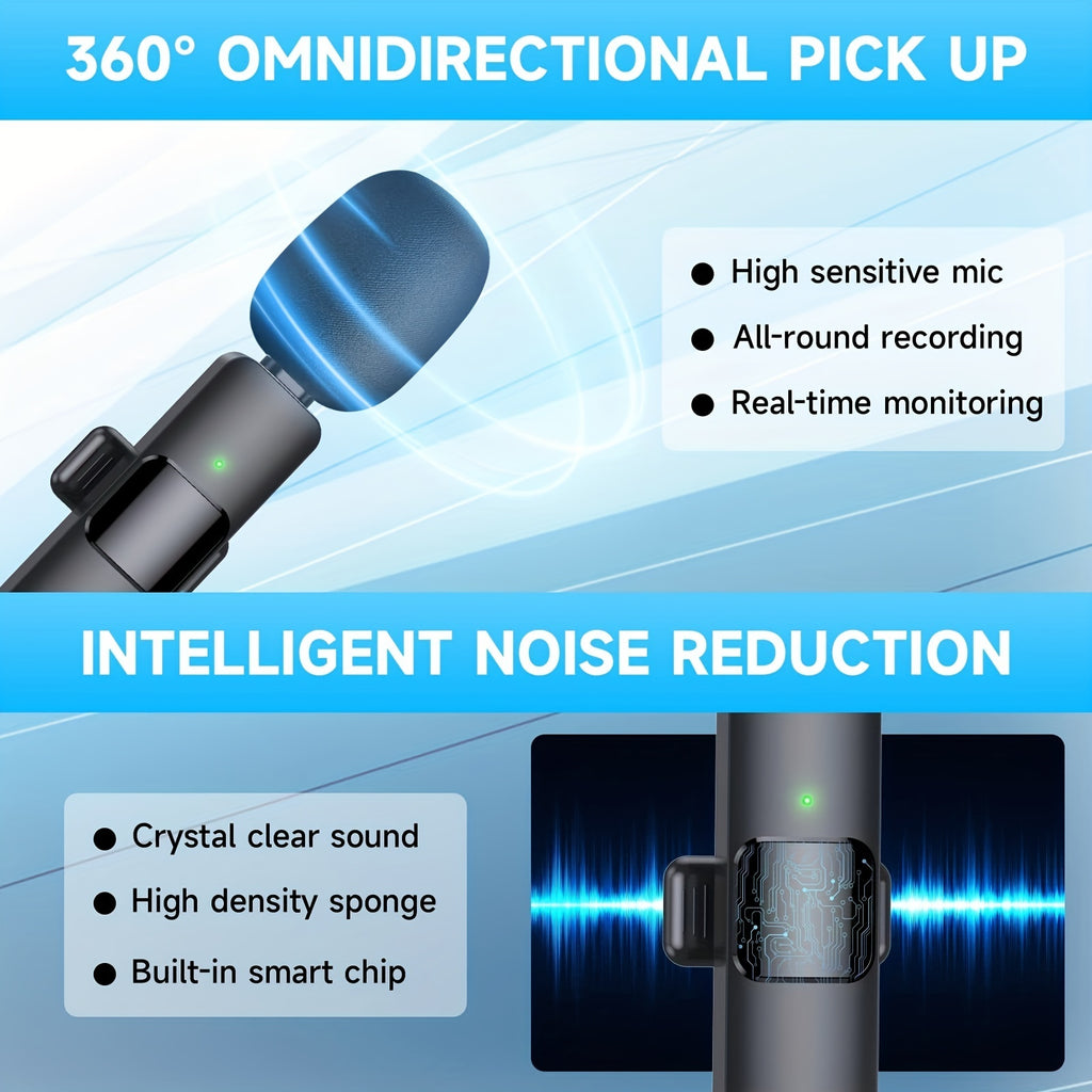 iPhone and Android Wireless Lavalier Lapel Microphone For iPhone iPad Professional Wireless Clip Mic - Cordless Omnidirectional Condenser Recording Mic For Interview Video Podcast Vlog YouTube