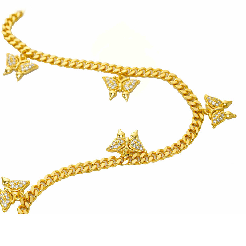 24K Gold Over Butterfly Design Jewelry, Micro-Inlaid Mossanite Women's Tennis Necklace, Effortless Grace For Her Delicate Neck