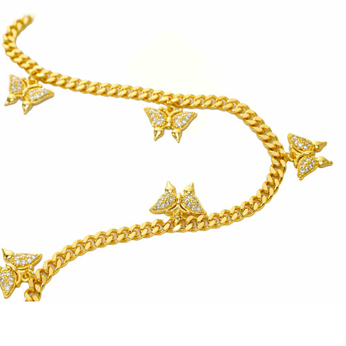 24K Gold Over Butterfly Design Jewelry, Micro-Inlaid Mossanite Women's Tennis Necklace, Effortless Grace For Her Delicate Neck