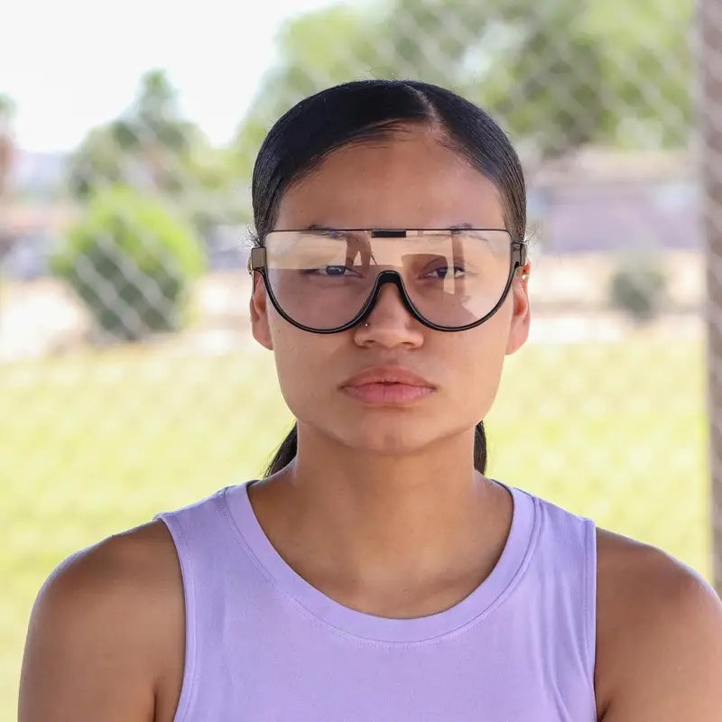 Big Discount 2D Flat - Stylish Large Size Flat Top Trendy Glasses, Unisex - Black Frame, Oversized One-Piece Lenses