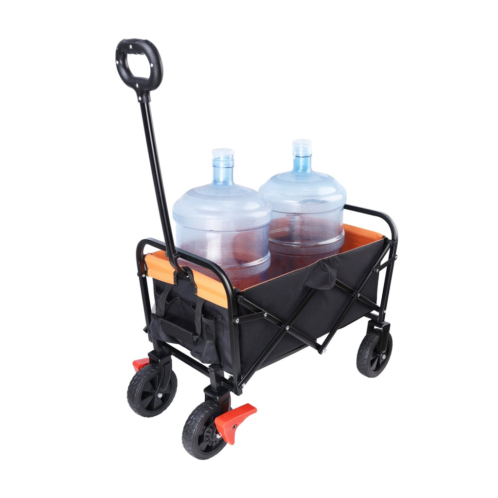 Mini Folding Wagon Garden Shopping Beach Cart  Black Yellow Brake