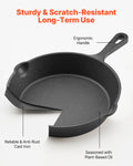 3 Piece Cast Iron Skillet Frying Pan Set 6 8 10 In Handle Pre-Seasoned Black