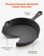 3 Piece Cast Iron Skillet Frying Pan Set 6 8 10 In Handle Pre-Seasoned Black