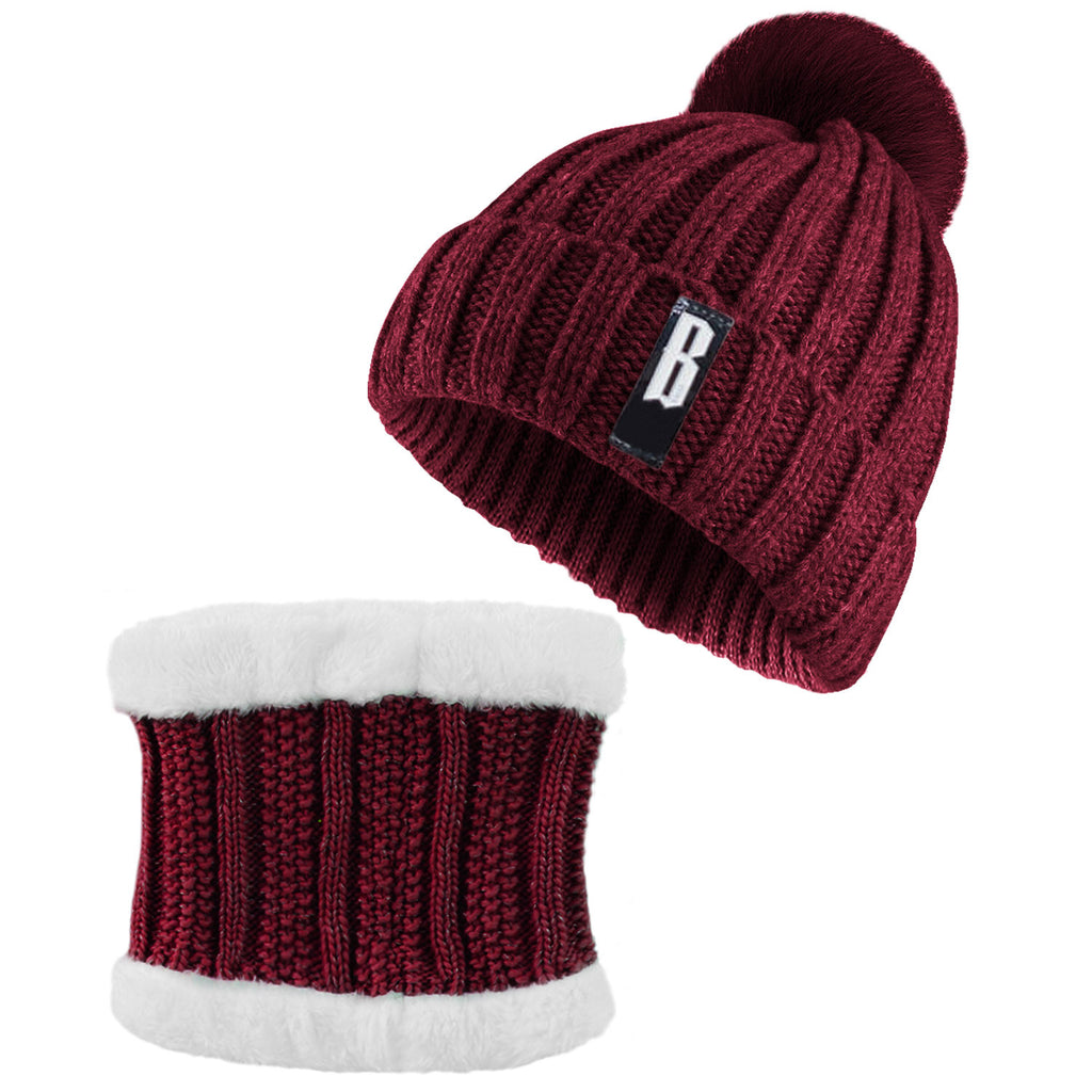 1Set Winter Beanie Hat Scarf Set Women Warm Knitting Skull Cap Neck Warmer For Walking Running Hiking Camping Outdoors Gift