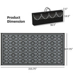 Reversible Outdoor Rug, Waterproof Plastic Straw With Carry Bag, 9 X 18, Black & Gray Lantern