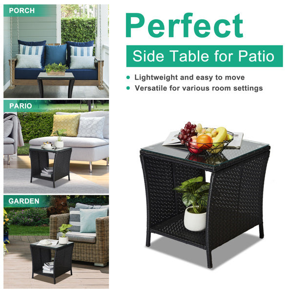 Glass-topped, Black Four-threaded Rattan, Double-layered, Braided Rattan Edge, N001