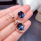 Blue Zircon Diamonds Gemstones Pendant Necklace
