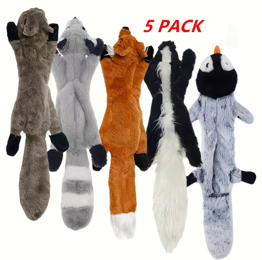 Pack of 5 - Dog Squeaky Toys Pet Crinkle Toy No Stuffing Animals Soft Plush Dog Chew Toys For Medium And Large Dogs