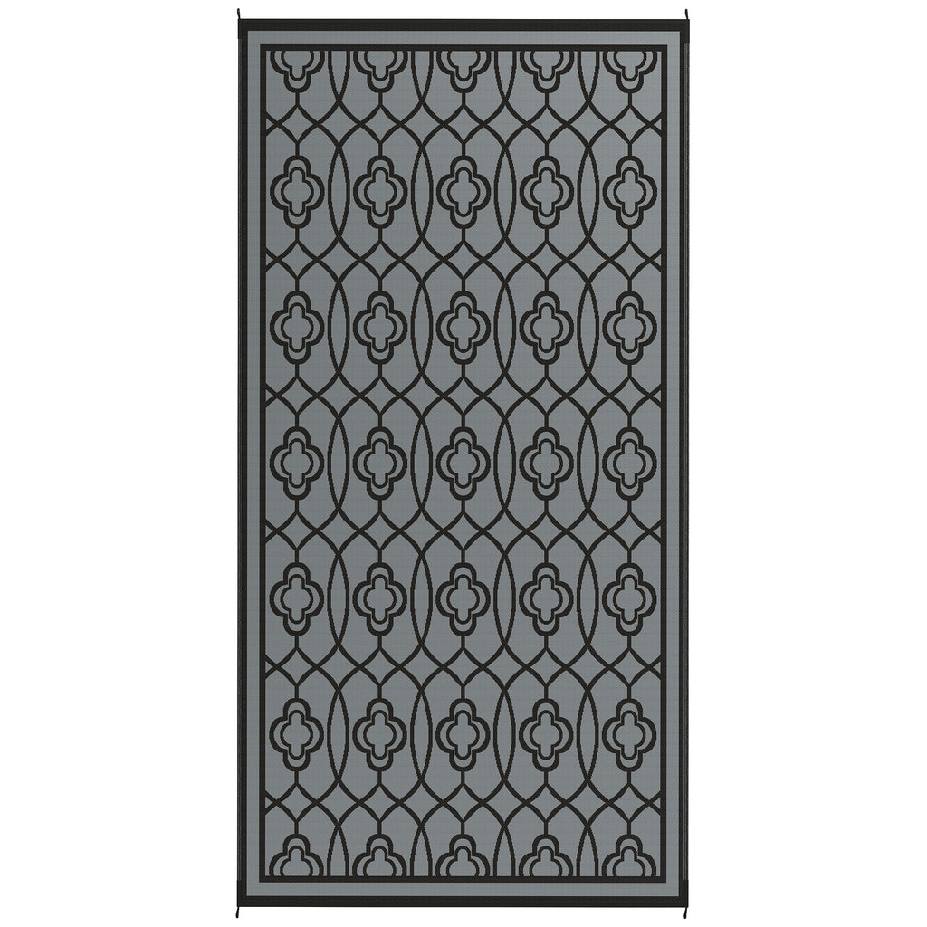 Reversible Outdoor Rug, Waterproof Plastic Straw With Carry Bag, 9 X 18, Black & Gray Lantern