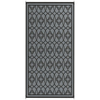 Reversible Outdoor Rug, Waterproof Plastic Straw With Carry Bag, 9 X 18, Black & Gray Lantern