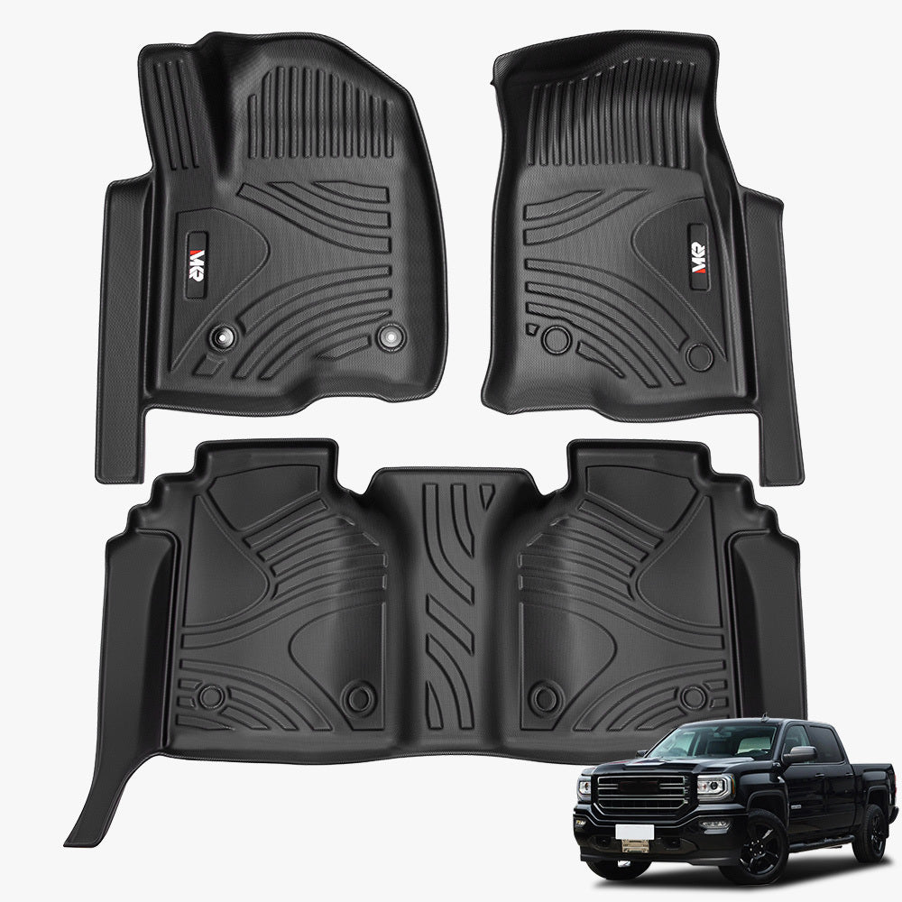 Black Friday Sale MKR Floor Mats For Chevy Silverado GMC Sierra 1500 2019-2025, 2020-2025 SLV SRA 2500 3500 HD Crew Cab With Rear Under-Seat Storage