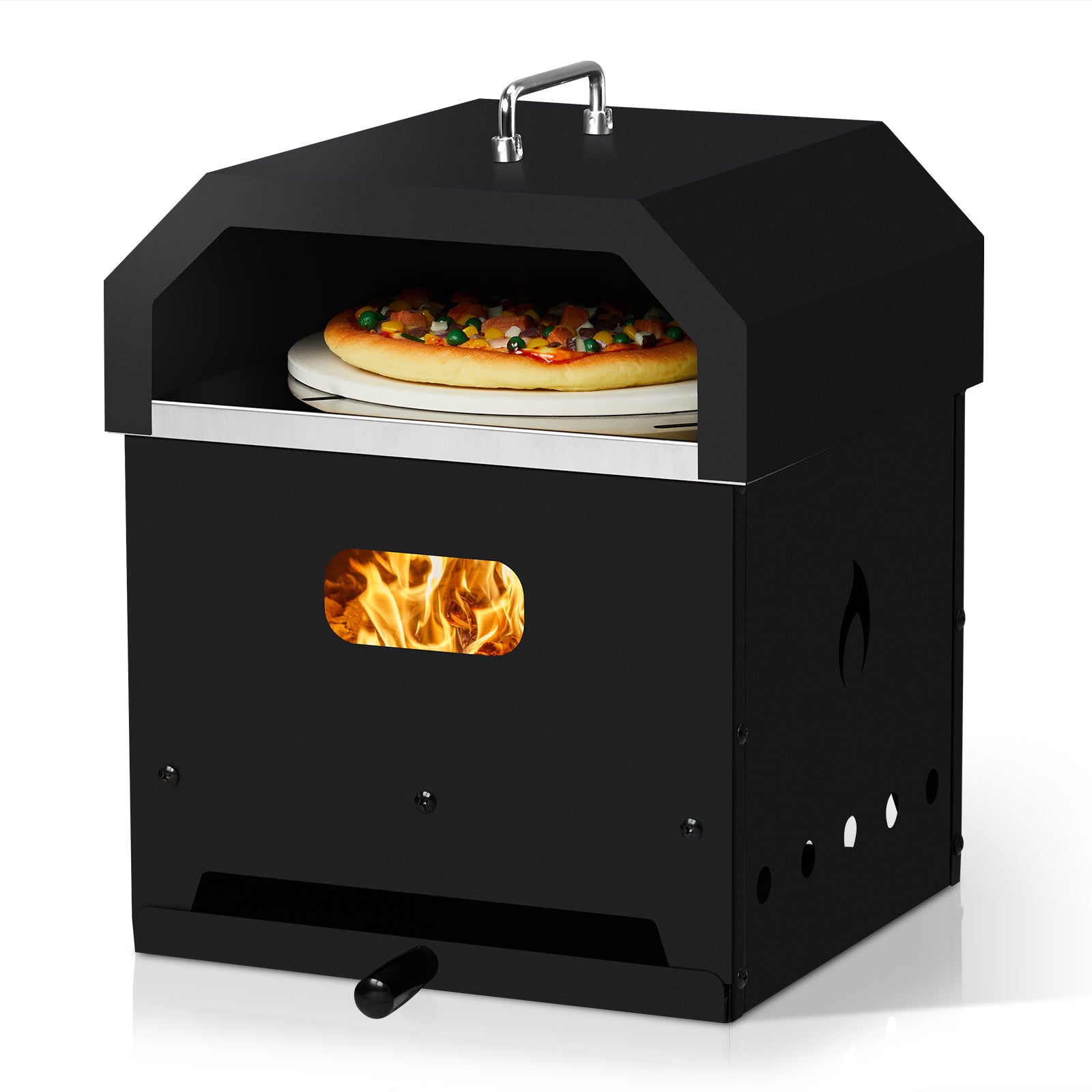 Oven + Grill Black, Square Pizza Oven With Handle, Iron Charcoal Oven