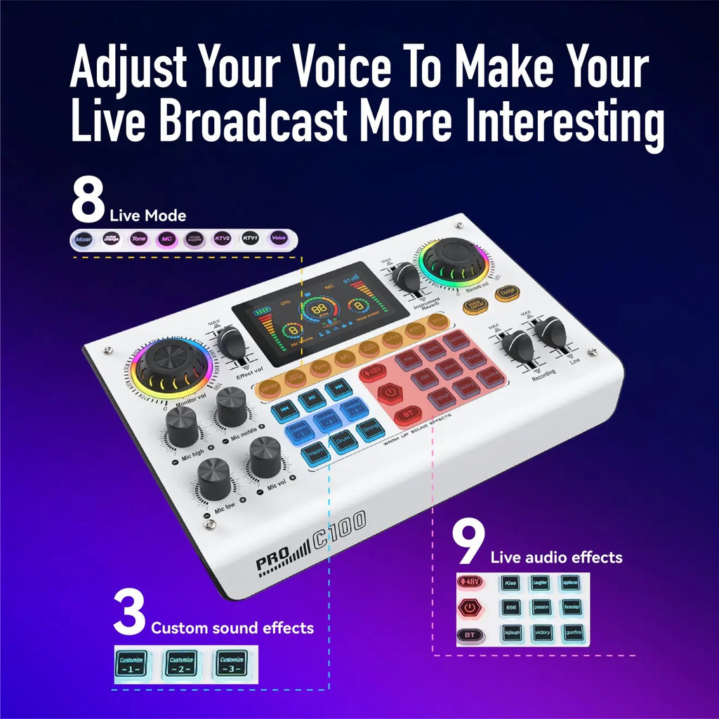 Big Discount C100PRO Lightweight And Portable Digital Sound Card, Real-time Voice Changer, Intelligent Noise Reduction, And Instrument Reverberation