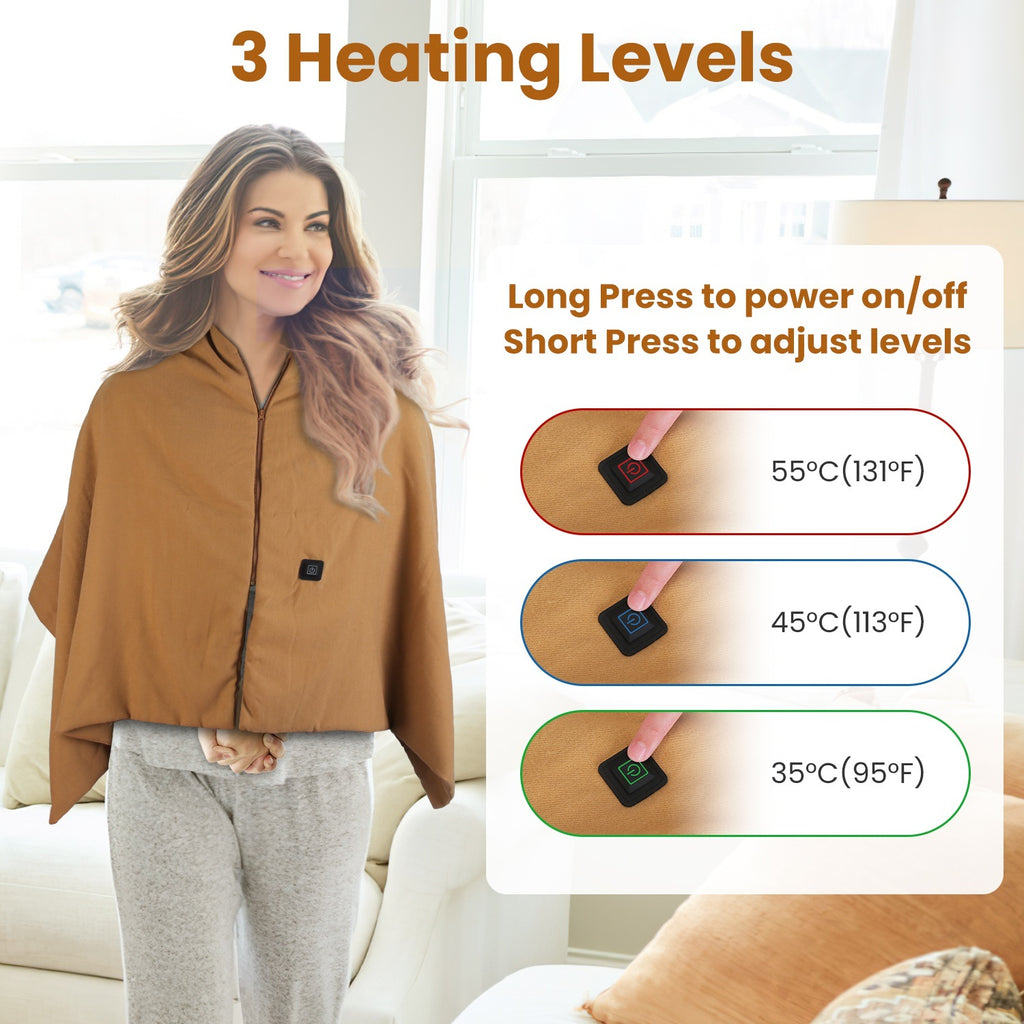 Big Savings 1Pc 79x24In USB Heated Shawl With Teasel Wearable Heating Blanket Electric Throw Wrap Indoor Outdoor With Zipper 3 Heating Levels Machine Washable For Outdoor Home Office