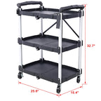 Outdoor Folding 3-Layer Folding Collapsible Service Cart, Black, 50 Lb Capacity