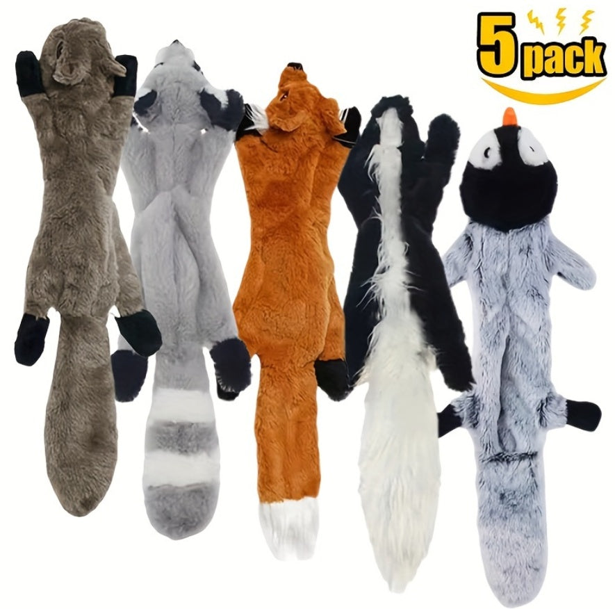 Pack of 5 - Dog Squeaky Toys Pet Crinkle Toy No Stuffing Animals Soft Plush Dog Chew Toys For Medium And Large Dogs