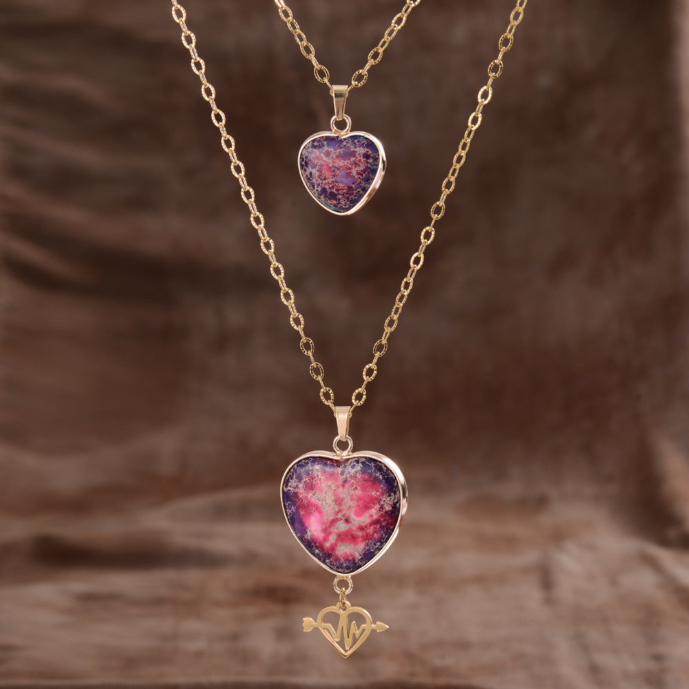 Moonstone Pendant Double Chain Necklace Valentine's Day