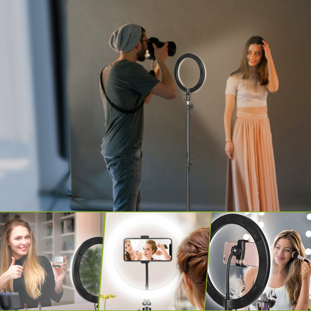 Selfie Ring Light 10in LED Dimmable 120 LEDs Makeup Ring Lights With Adjustable Tripod Stand Cell Phone Holder USB Powered For YouTube Video Live Stream Makeup Photography