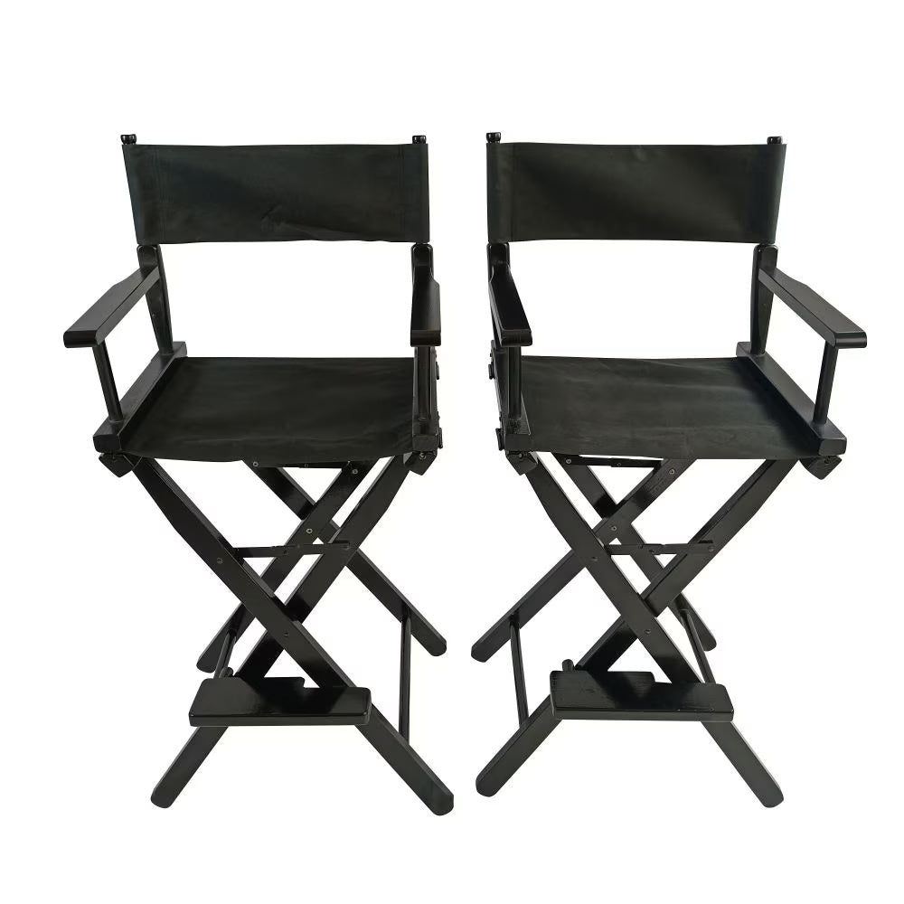 Foldable Outdoor Casual Home Director's Chair, Black Frame Black Canvas, Suitable For Adults, Foldable Style, 2pcs Set Populus
