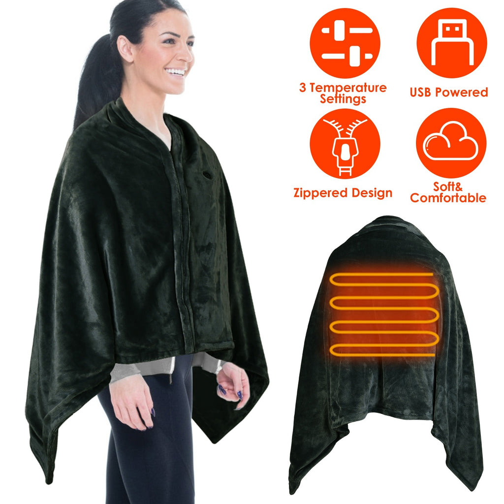 Big Saving 1Pc  59x31in USB Heated Blanket Electric Heated Blanket Heated Poncho Shawl Wrap Throw With Zipper Washable For Home Office No Power Bank Compatible With CJCD2415461