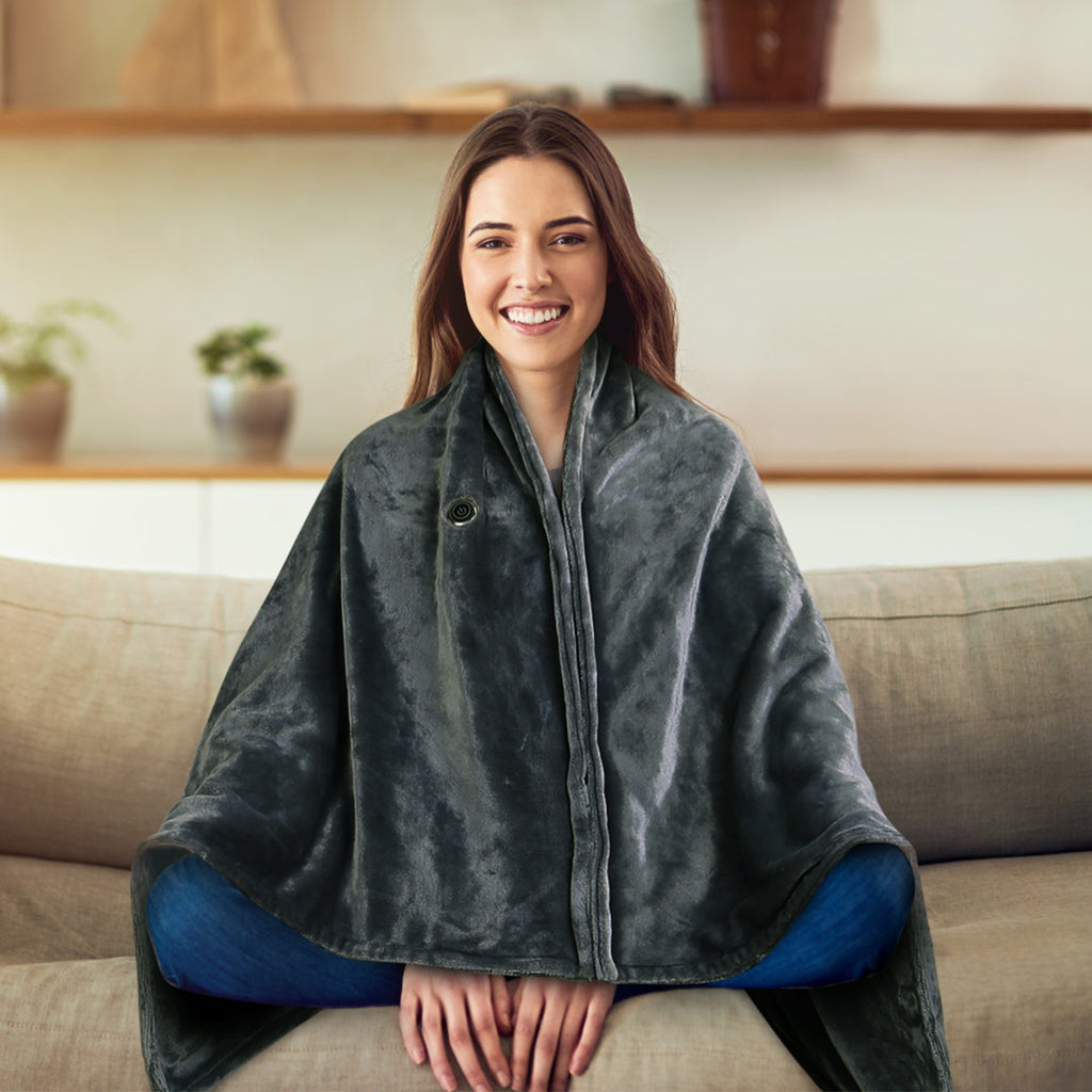 Big Saving 1Pc  59x31in USB Heated Blanket Electric Heated Blanket Heated Poncho Shawl Wrap Throw With Zipper Washable For Home Office No Power Bank Compatible With CJCD2415461