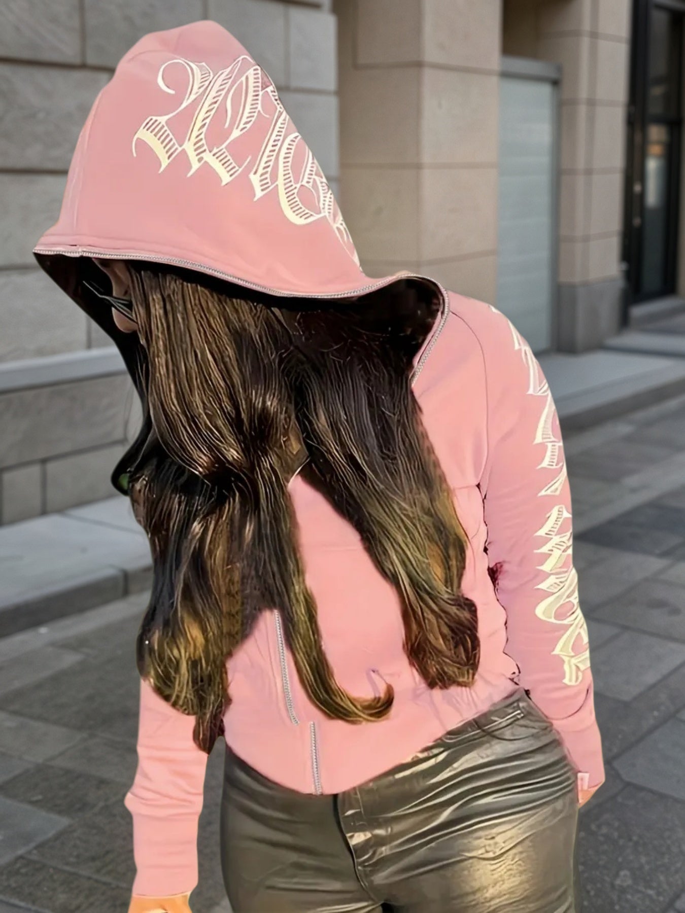 New Letter Printed Long Sleeve Zipper Hoodie, Gothic Punk Hoodie