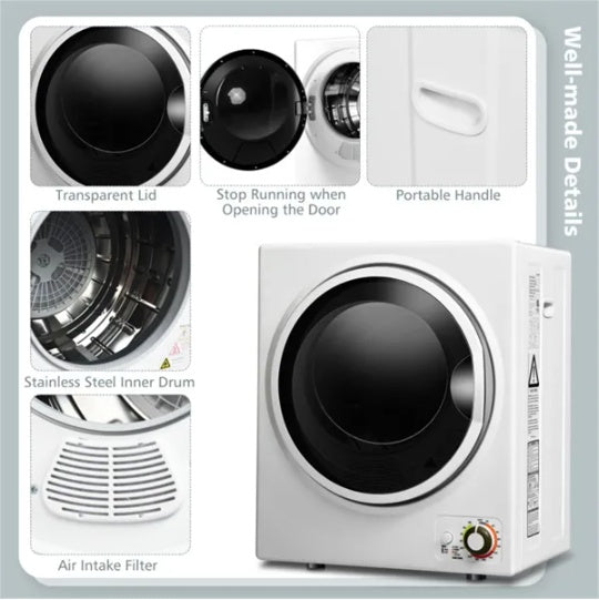 Compact Portable Clothes Dryer 850W - 10 Lbs Wet Capacity, 5.5 Lbs Dry Load, Quiet Design  For Apartments Dorms