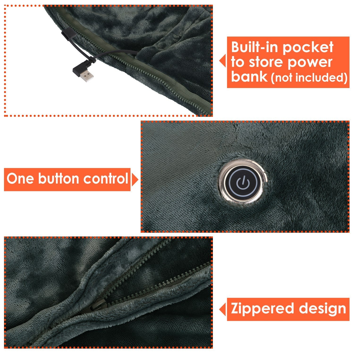 Big Saving 1Pc  59x31in USB Heated Blanket Electric Heated Blanket Heated Poncho Shawl Wrap Throw With Zipper Washable For Home Office No Power Bank Compatible With CJCD2415461