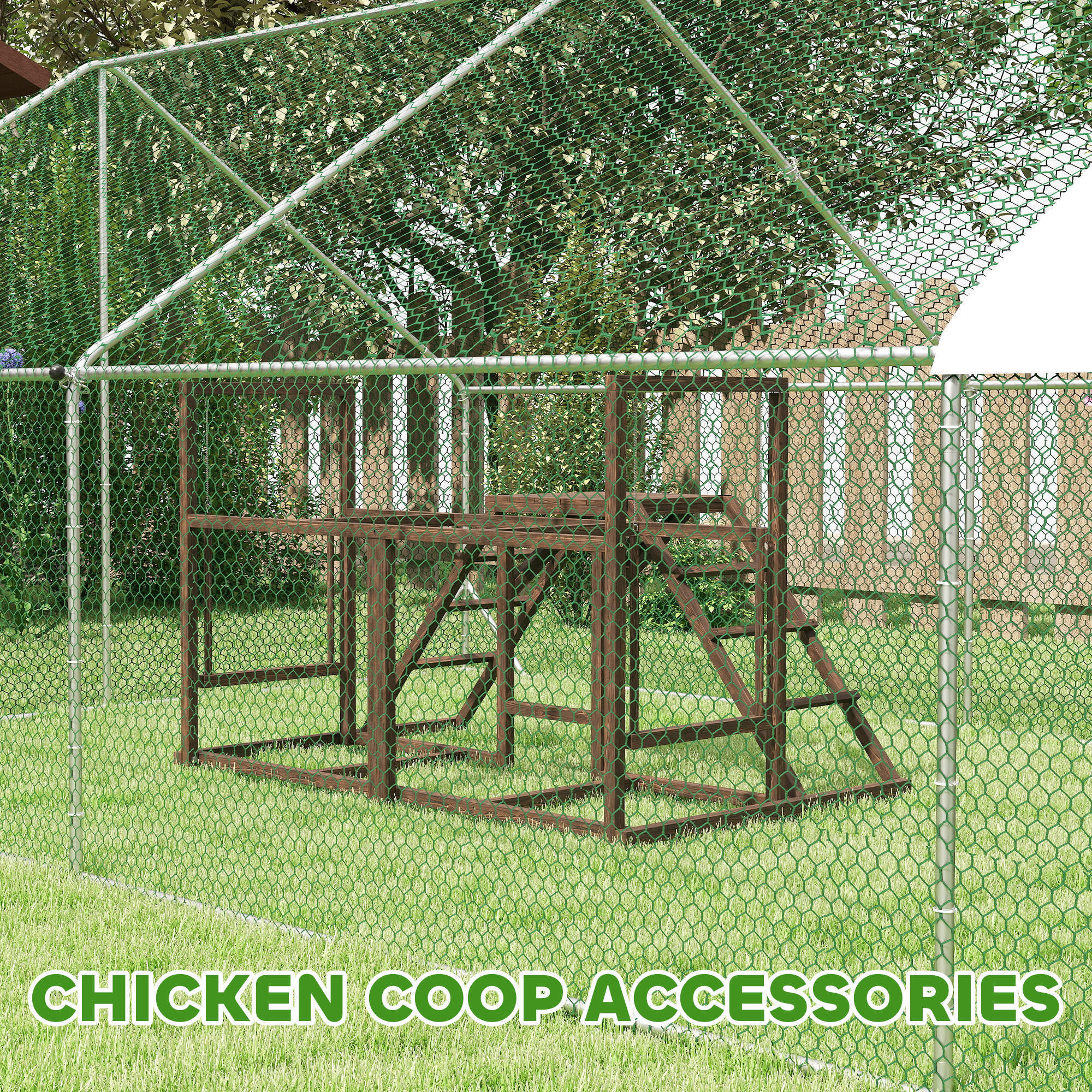 Chicken Activity Play Set With Multiple Chicken Perches, Swing, Ladder, Platform For 3-4 Chickens, Coffee Color