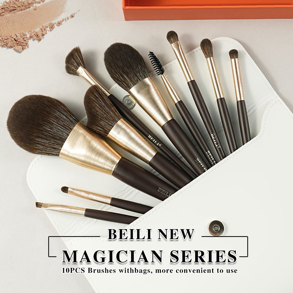 Baili 10pcs Rose Gold Tube Synthetic Hair Vegan Luxury Makeup Brush Set Contour Blush Brush Set