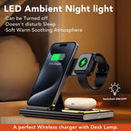 Wireless Charger Station, 4 In 1 Foldable 15W Fast Charging Wireless Charging Station With Night Light For IPods IWatch