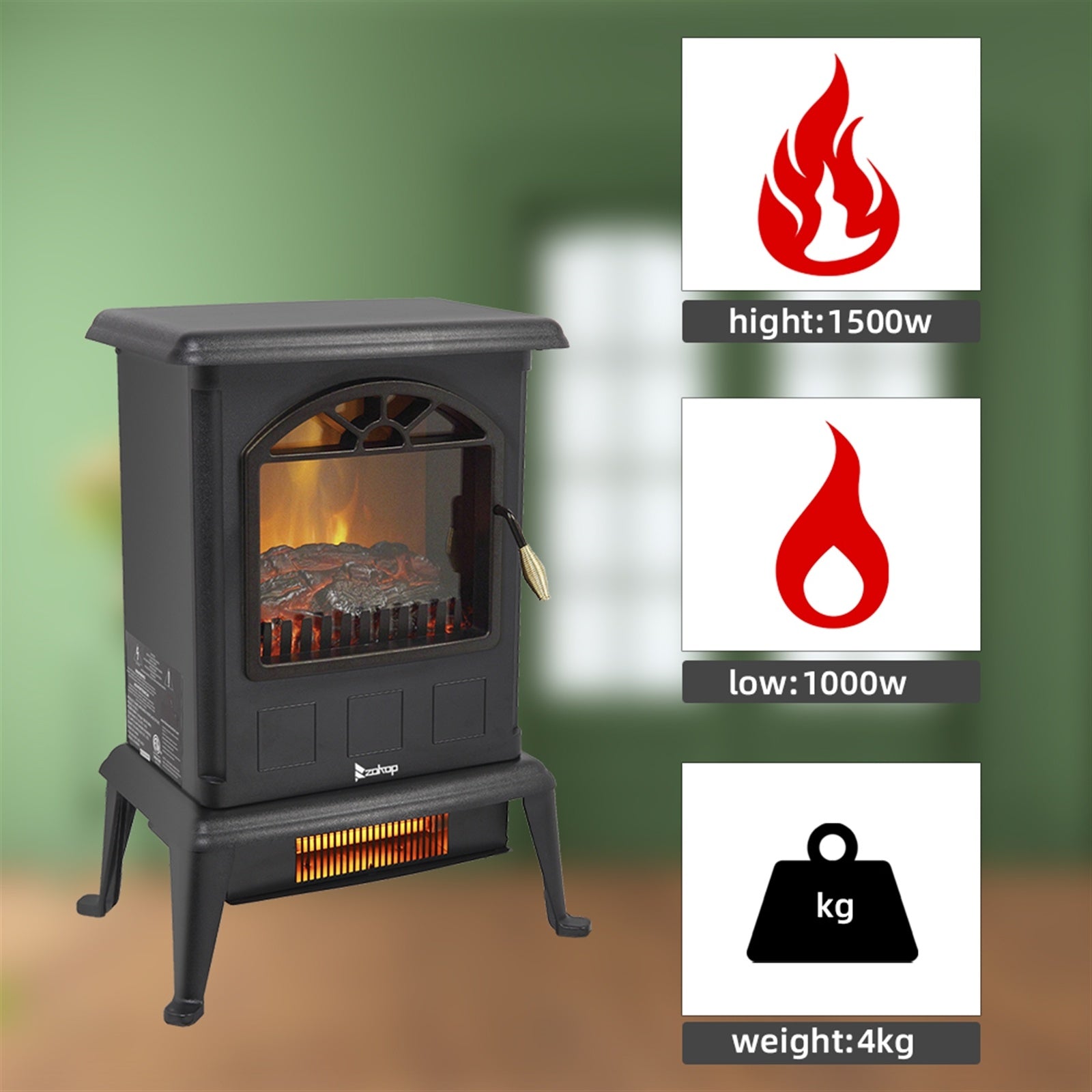 Vertical Fireplace HT1108 1500w Vertical Fireplace Machinery Fake Firewood Single Color 2 Quartz Tubes Black