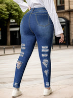 New Women's Fashionable Casual Jeans, Tight Fitting Ripped Jeans, High Waisted Jeans