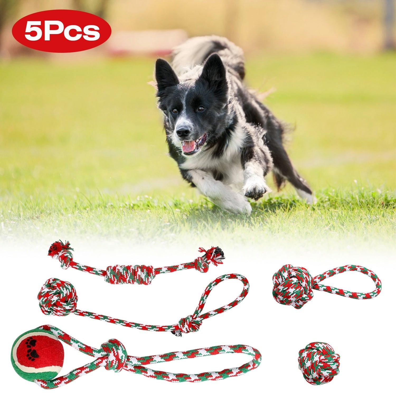 Christmas Dog Chew Rope - Set Of 5Pcs Toys Dog Interactive Toys Set For Puppy Small Medium Aggressive Chewers Dogs Training Teething Playing