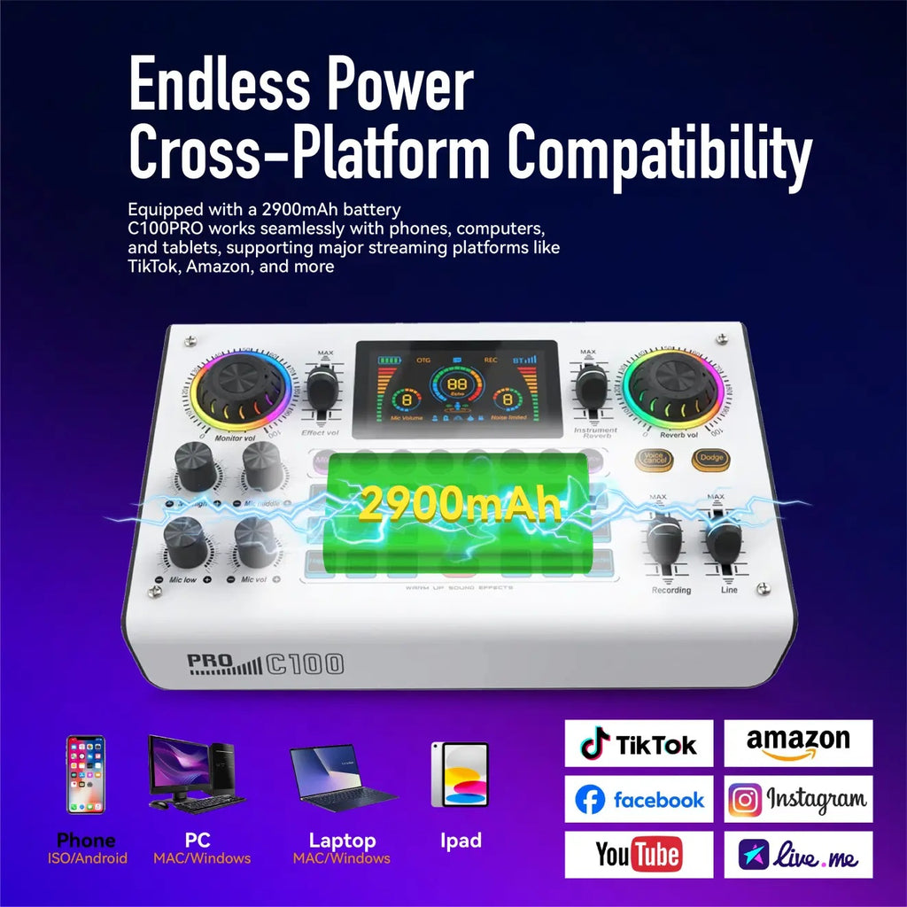 Big Discount C100PRO Lightweight And Portable Digital Sound Card, Real-time Voice Changer, Intelligent Noise Reduction, And Instrument Reverberation
