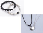 Attractive Wishing Stone Couple Pendant Necklace Ancient Love Token Heart-shaped Electrocardiogram Magnetic Heart Pendant Splicing Necklace Valentine's Day Gift