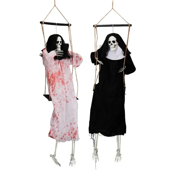 Halloween Outdoor Decorations 2 Packs Hanging Ghosts Decor With Lighted Up Eyes And Horror Scream, 3ft Scary Grim Reaper Swinging Ghost Flying For Yard Patio Lawn Garden