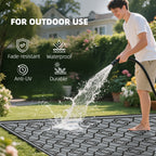 Reversible Outdoor Rug, Waterproof Plastic Straw With Carry Bag, 9 X 18, Black & Gray Lantern