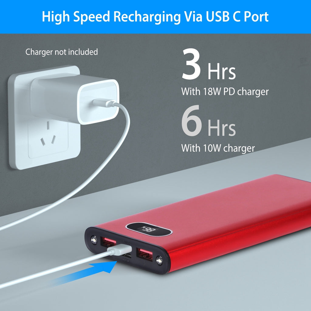 20000Mah Power Bank Green Red & Black Color Options -- 1Pc Portable Charger External Battery Pack 22.5W Super Fast Charging With LED Display Flashlight Fit For IOS Phone
