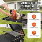 Commercial Griddle On Cart, 36' Heavy Duty Manual Flat Top Griddle, Outdoor Cooking Station With Side Shelves, Steel Natural Gas Griddle, 4-Burners Restaurant Portable Tested ToStandards
