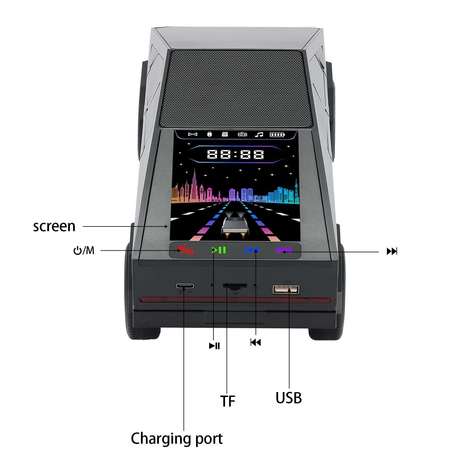 Portable Speaker With Display WS-580 Bluetooth Pickup Truck, High-definition Sound, TWS Pairing, FM Radio, Built-in Microphone For Hands-free Calls, A Surprising Gift For Car Enthusiasts